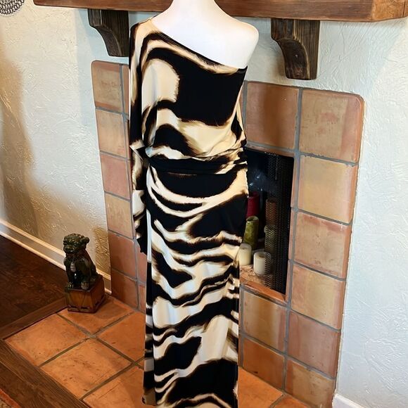 Julian Chang Animal Print One Shoulder Long sleeved Maxi Dress, M! - Picture 8 of 8